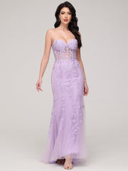 Trumpet/Mermaid Strapless Tulle Appliques Sweep Train Prom Dress