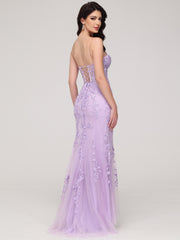 Trumpet/Mermaid Strapless Tulle Appliques Sweep Train Prom Dress