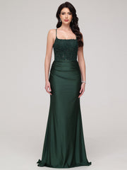 Sheath/Column Spaghetti Straps Square Sweep Train Prom Dress