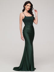 Sheath/Column Spaghetti Straps Square Sweep Train Prom Dress