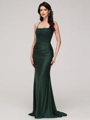 Sheath/Column Spaghetti Straps Square Sweep Train Prom Dress