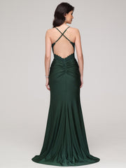 Sheath/Column Spaghetti Straps Square Sweep Train Prom Dress