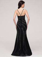 Sheath/Column Asymmetrical Spaghetti Straps Train Prom Dress With Split