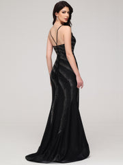 Sheath/Column Asymmetrical Spaghetti Straps Train Prom Dress With Split