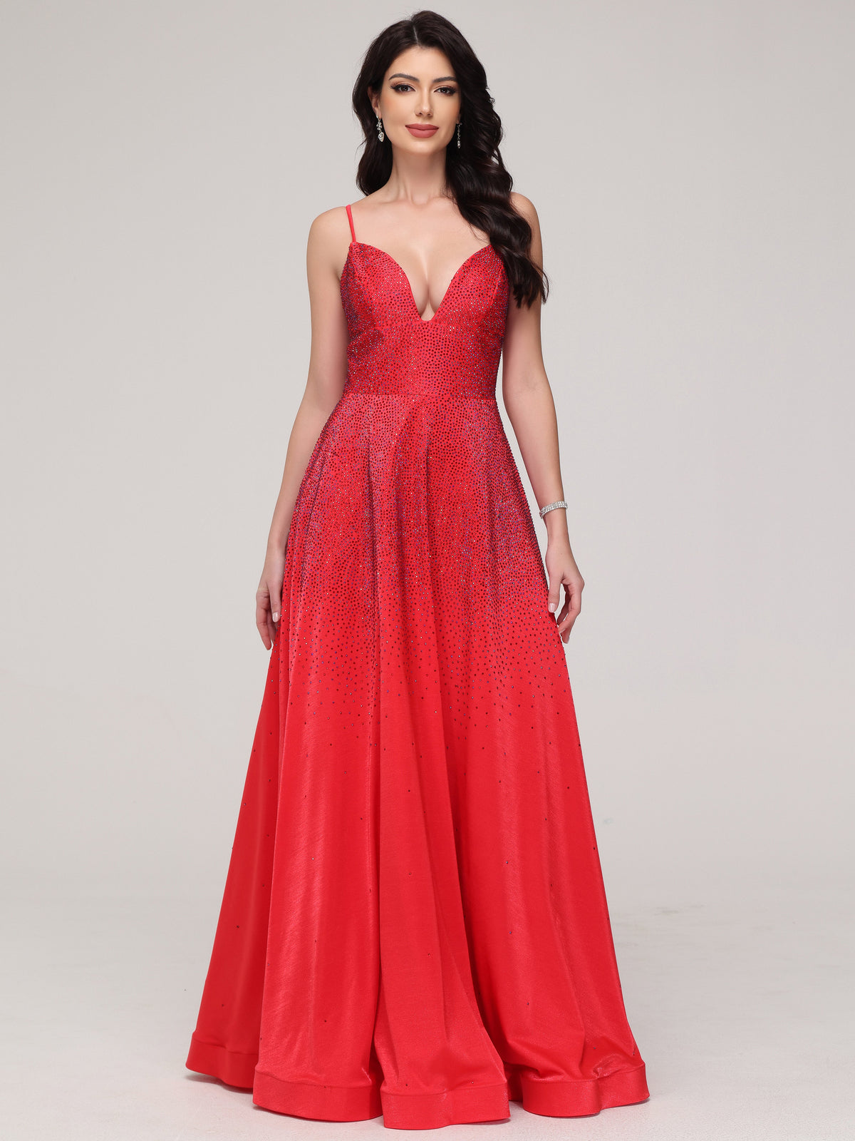 A-Line V-Neck Spaghetti Straps Floor-Length Prom Dress