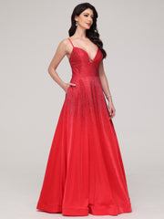 A-Line V-Neck Spaghetti Straps Floor-Length Prom Dress