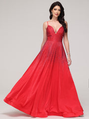 A-Line V-Neck Spaghetti Straps Floor-Length Prom Dress