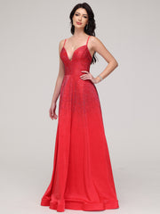 A-Line V-Neck Spaghetti Straps Floor-Length Prom Dress
