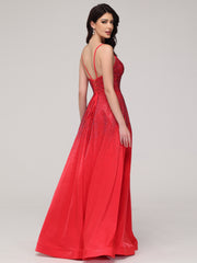 A-Line V-Neck Spaghetti Straps Floor-Length Prom Dress
