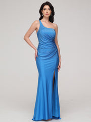 Trumpet/Mermaid One-Shoulder Ruched Sweep Train Prom Dress With Split