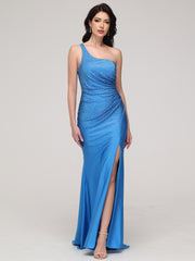 Trumpet/Mermaid One-Shoulder Ruched Sweep Train Prom Dress With Split
