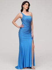 Trumpet/Mermaid One-Shoulder Ruched Sweep Train Prom Dress With Split