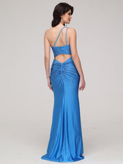 Trumpet/Mermaid One-Shoulder Ruched Sweep Train Prom Dress With Split