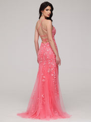 Sheath/Column Spaghetti Straps Asymmetrical Sweep Train Prom Dress