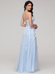 A-Line Strapless Sweetheart Lace Appliques Floor-Length Prom Dress