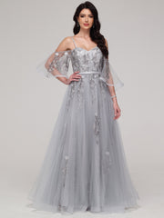 A-Line Spaghetti Straps Sweetheart Lace Appliques Floor-Length Prom Dress