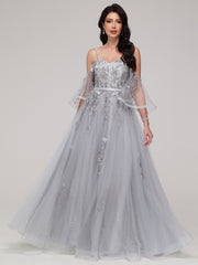A-Line Spaghetti Straps Sweetheart Lace Appliques Floor-Length Prom Dress