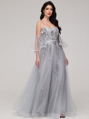 A-Line Spaghetti Straps Sweetheart Lace Appliques Floor-Length Prom Dress