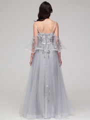 A-Line Spaghetti Straps Sweetheart Lace Appliques Floor-Length Prom Dress