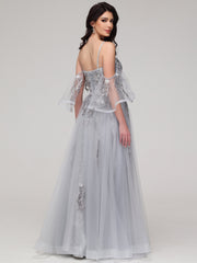 A-Line Spaghetti Straps Sweetheart Lace Appliques Floor-Length Prom Dress