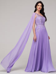 A-Line One Shoulder Lace Appliques Floor-Length Chiffon Prom Dress