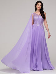 A-Line One Shoulder Lace Appliques Floor-Length Chiffon Prom Dress