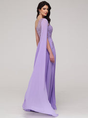 A-Line One Shoulder Lace Appliques Floor-Length Chiffon Prom Dress