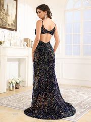Sparkly Spaghetti Straps Mermaid Sequins Prom Dress