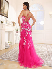 Trumpet/Mermaid Spaghetti Straps Appliques Sweep Train Prom Dress