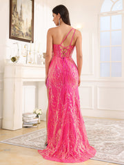 Trumpet/Mermaid One Shoulder Sequins Long Prom Dress With Split
