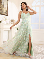 Sweetheart A-Line Lace Up Floor Length Prom Dress With Split