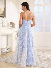 A-Line Spaghetti Straps Backless Floor Length Prom Dress With Split