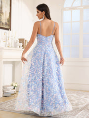 A-Line Spaghetti Straps Backless Floor Length Prom Dress With Split