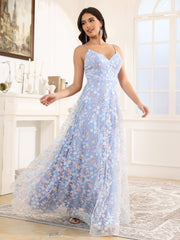 A-Line Spaghetti Straps Backless Floor Length Prom Dress With Split