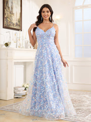 A-Line Spaghetti Straps Backless Floor Length Prom Dress With Split