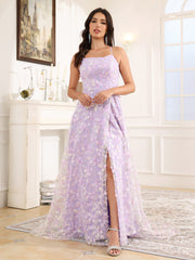 A-Line Lace Up Court Train Prom Dress