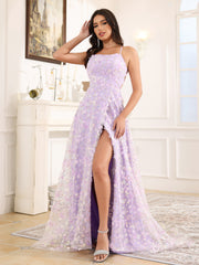 A-Line Lace Up Court Train Prom Dress
