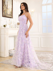 A-Line Lace Up Court Train Prom Dress