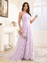 A-Line Lace Up Court Train Prom Dress