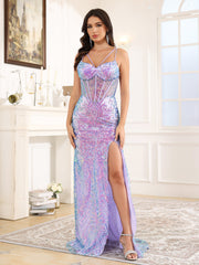 Trumpet/Mermaid Spaghetti Straps Sweep Train Prom Dress