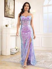 Trumpet/Mermaid Spaghetti Straps Sweep Train Prom Dress