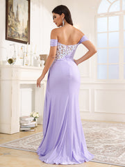 Off The Shoulder Pleated Long Prom Dresses With Split