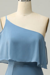 Plus Size Sheath One Shoulder Bridesmaid Dress with Silt
