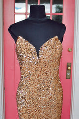 Sweetheart Gold Sequins Mermaid Long Formal Dress