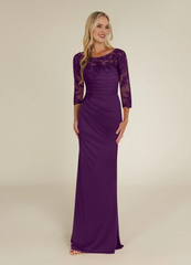 Round neck tight lace and floor length mother of bride dress