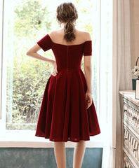 Dark Red Velvet Party Dress Short Homecoming Dress, Wine Red Formal Dress