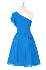 Blue One-Shoulder A-Line Short Bridesmaid Dress