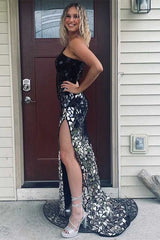 Red Cut Glass Mirror One-Shoulder Prom Dress with Slit