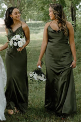 Champagne Cowl Neck Spaghetti Strap Long Dress