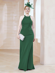 Hanging neck sleeveless and floor tight dress mother of the bride dress